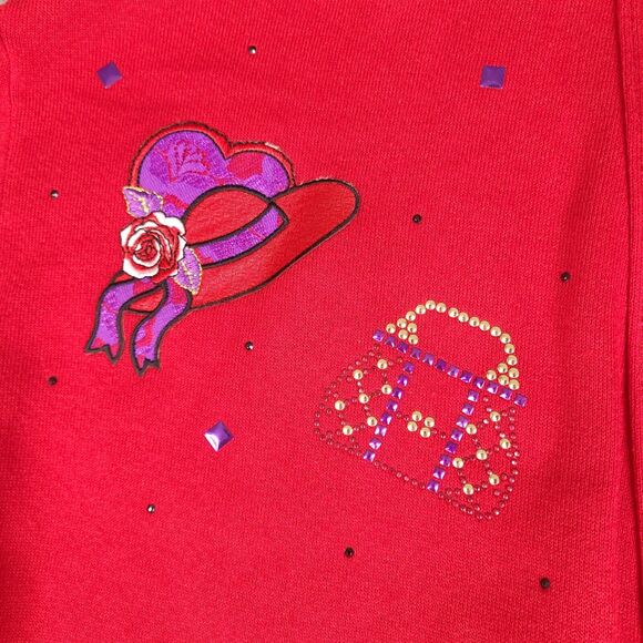 Vintage Jerzees Cardigan Sweater Womens One Size Red Embroidered Lady Poodle‎ - Picture 7 of 15